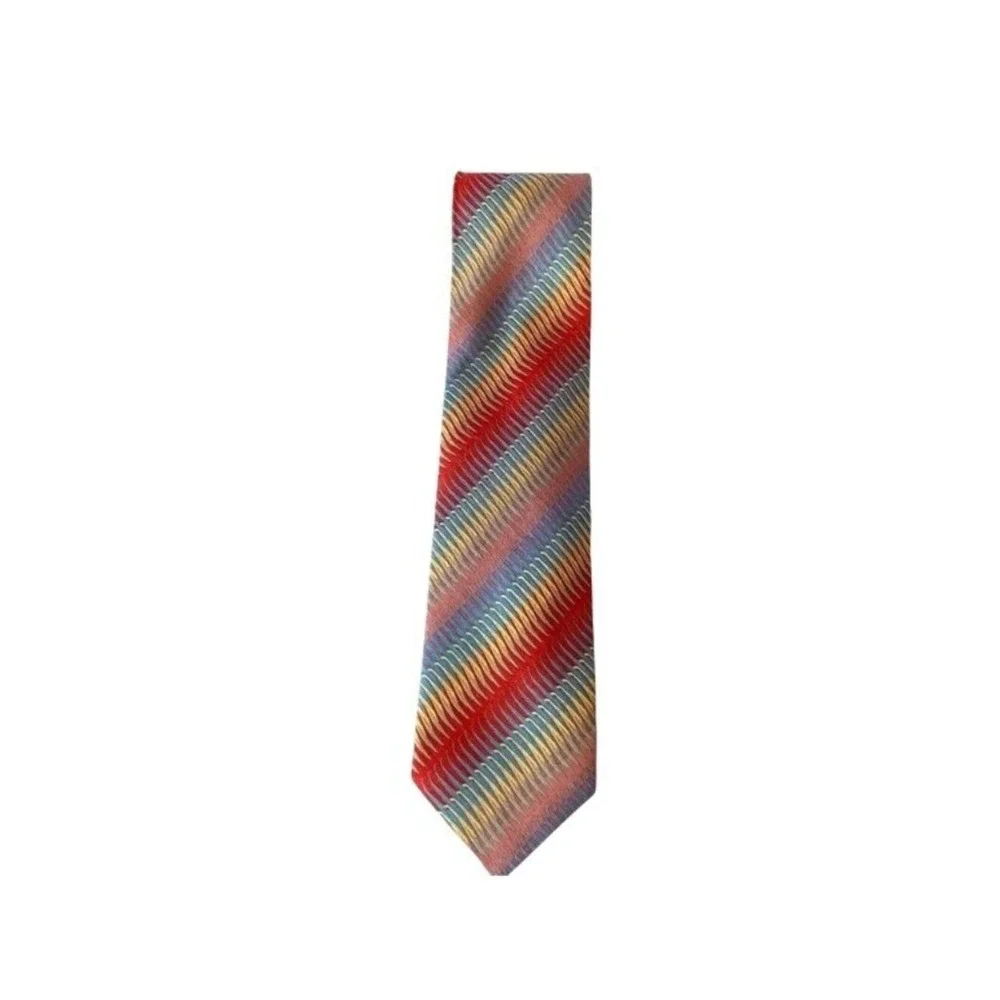 Daniel De Fasson Multicolor Designer Tie Bold Wave Stripe Mens Necktie Vintage S - Picture 5 of 6